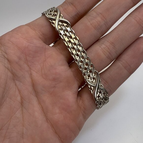 VTG Sterling Silver 925 Interwoven Mesh Chain Bracelet Size 7.5" Length - Picture 8 of 11